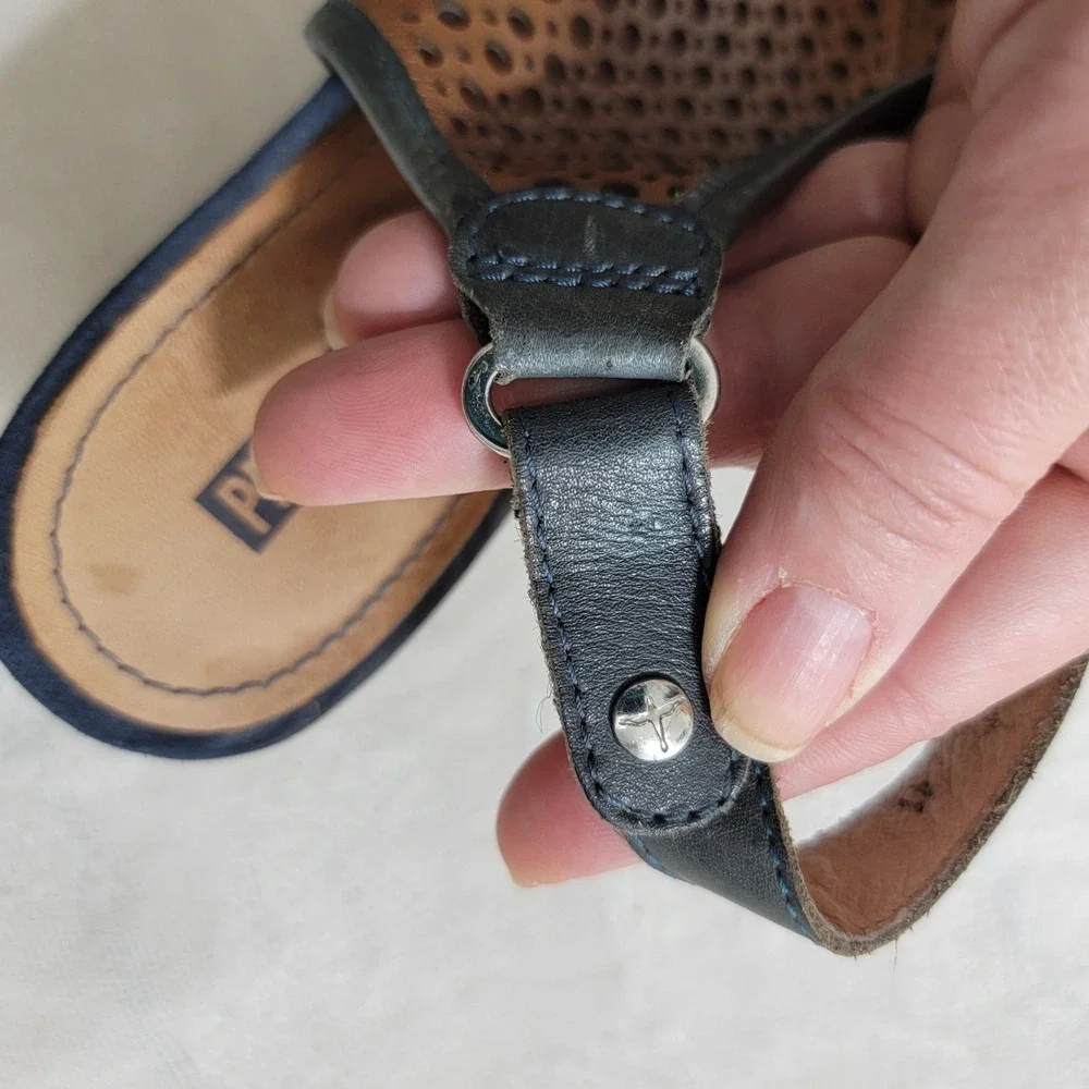 Pikolinos Bali Wedge Sandals Brown Blue Perforated Leather Peep Toe EU 41‎ US 10